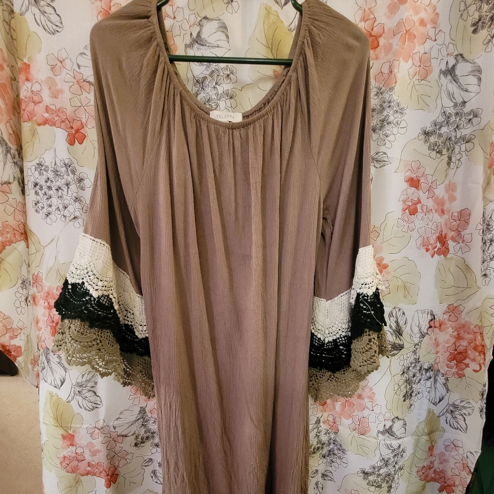 VELZERA XXXL Dress Khaki in color.
